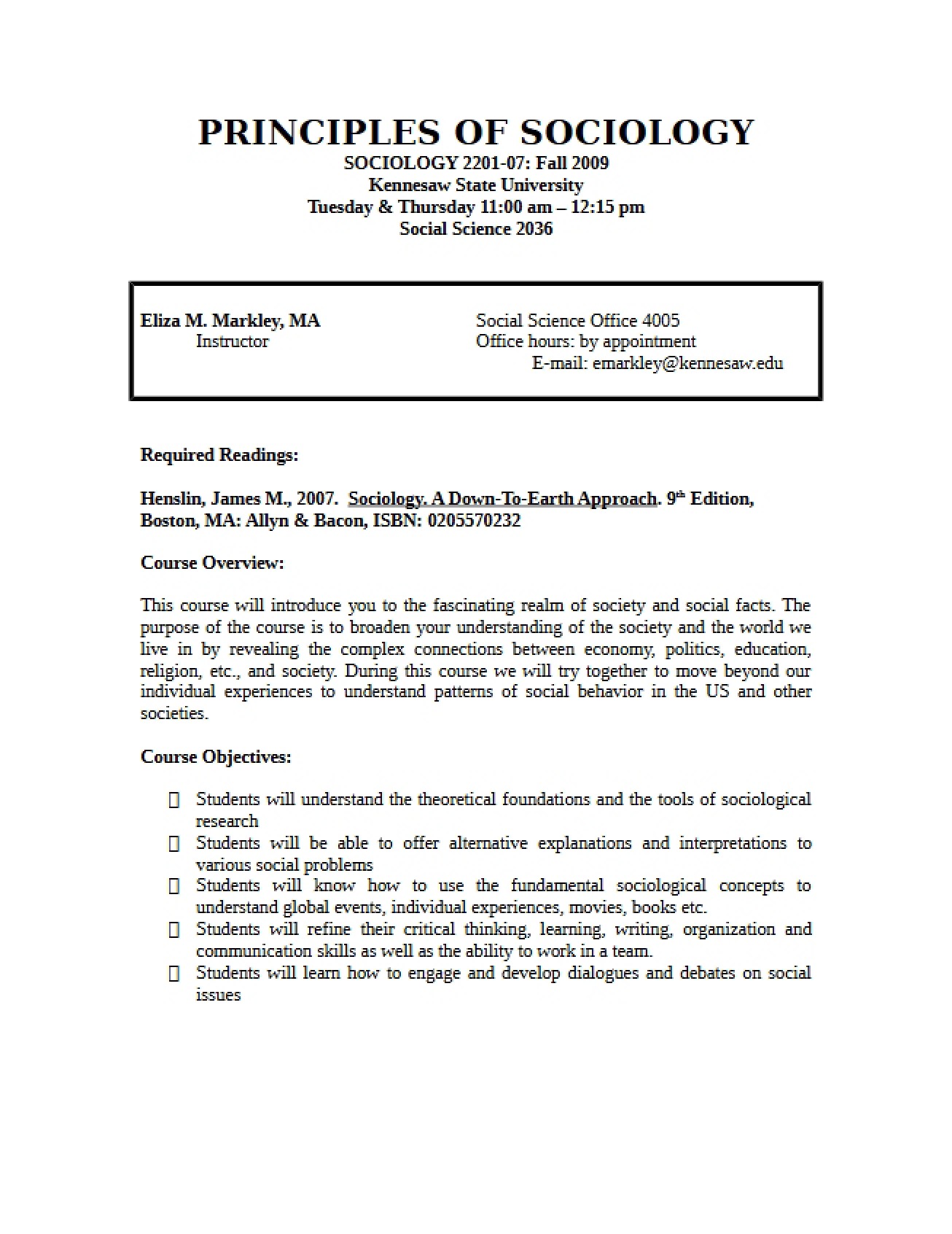Syllabus Principles of Sociology