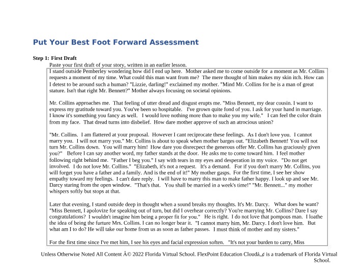 Best Foot Forward - Assessment and Rubric