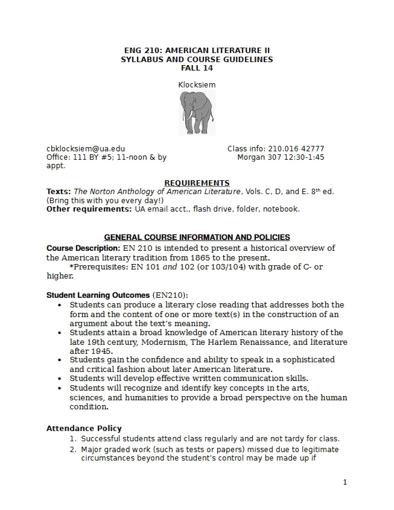 Course Syllabus for American Literature II