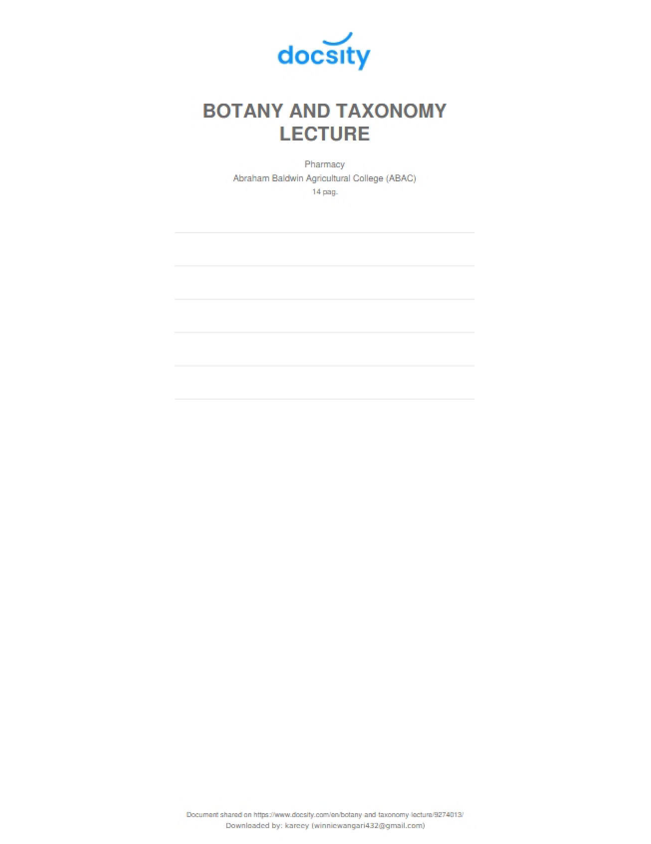 Lecture on the Topics of Botany and Taxonomy