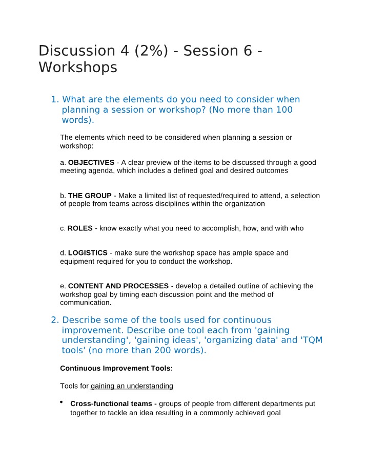 Module 4 Discussion 4 - Session 6 Workshop