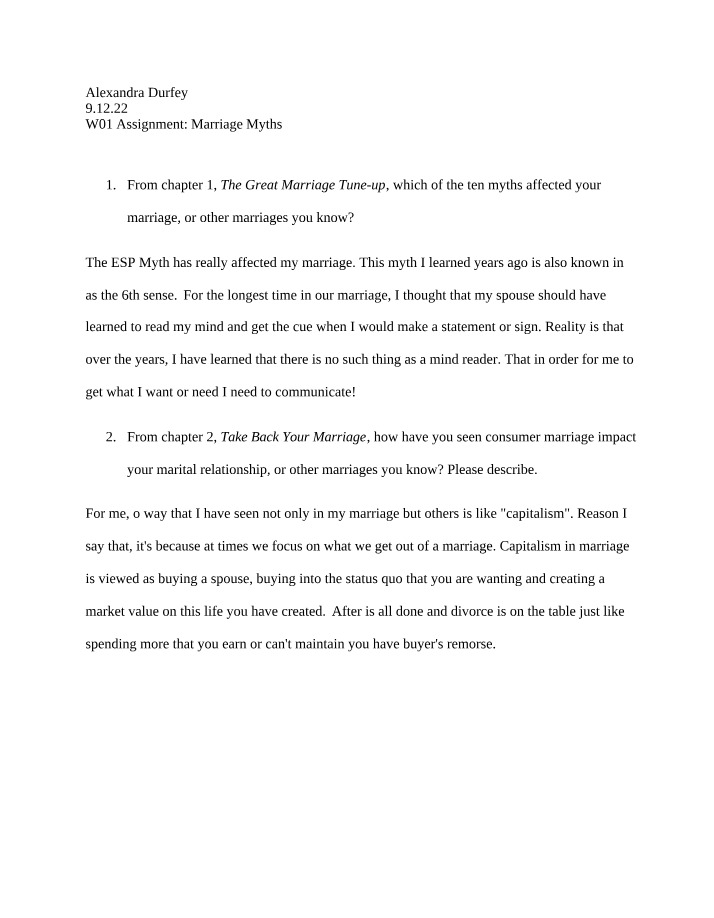 Marriage Myths - W01 Assignment
