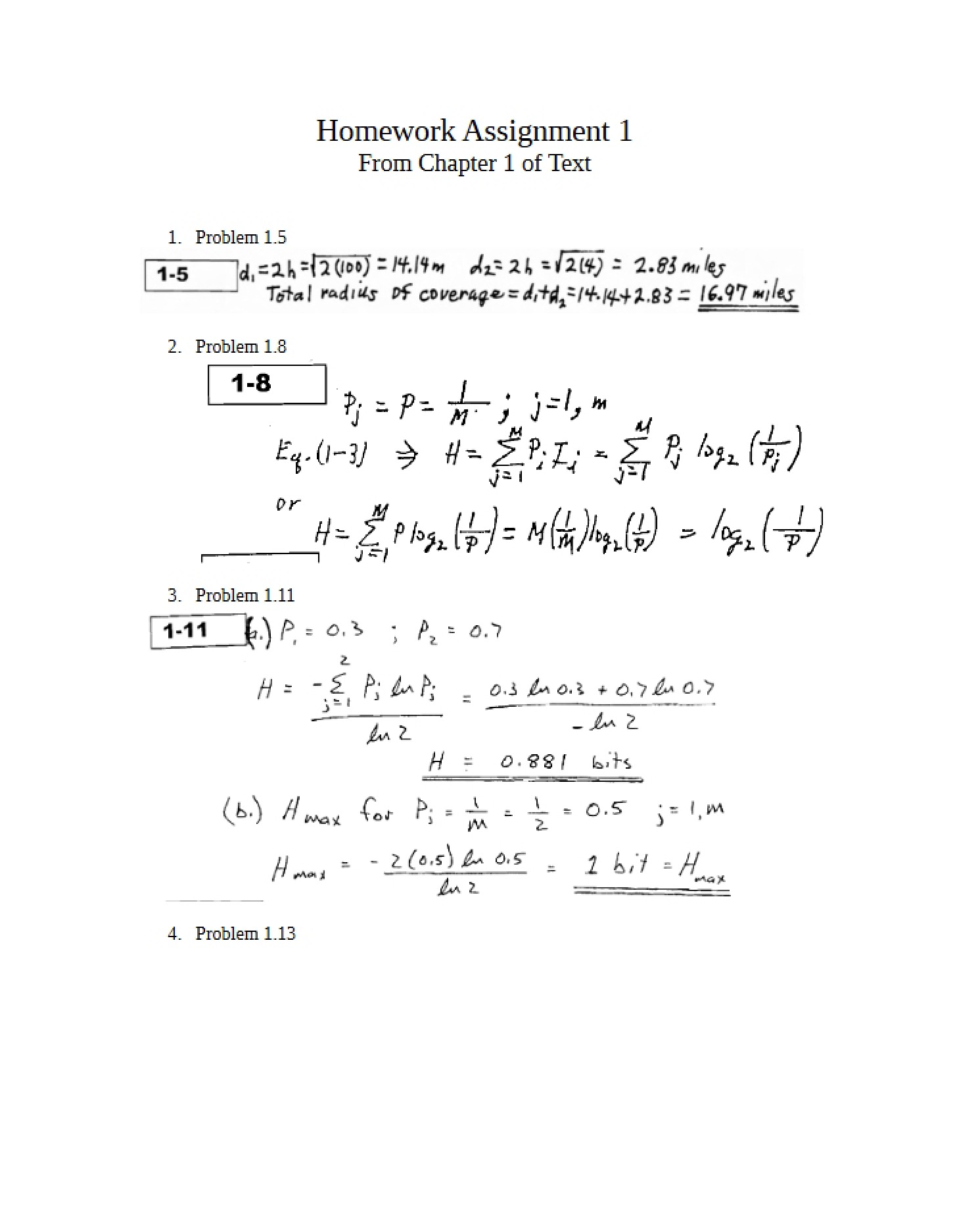 Solutions to First Homework