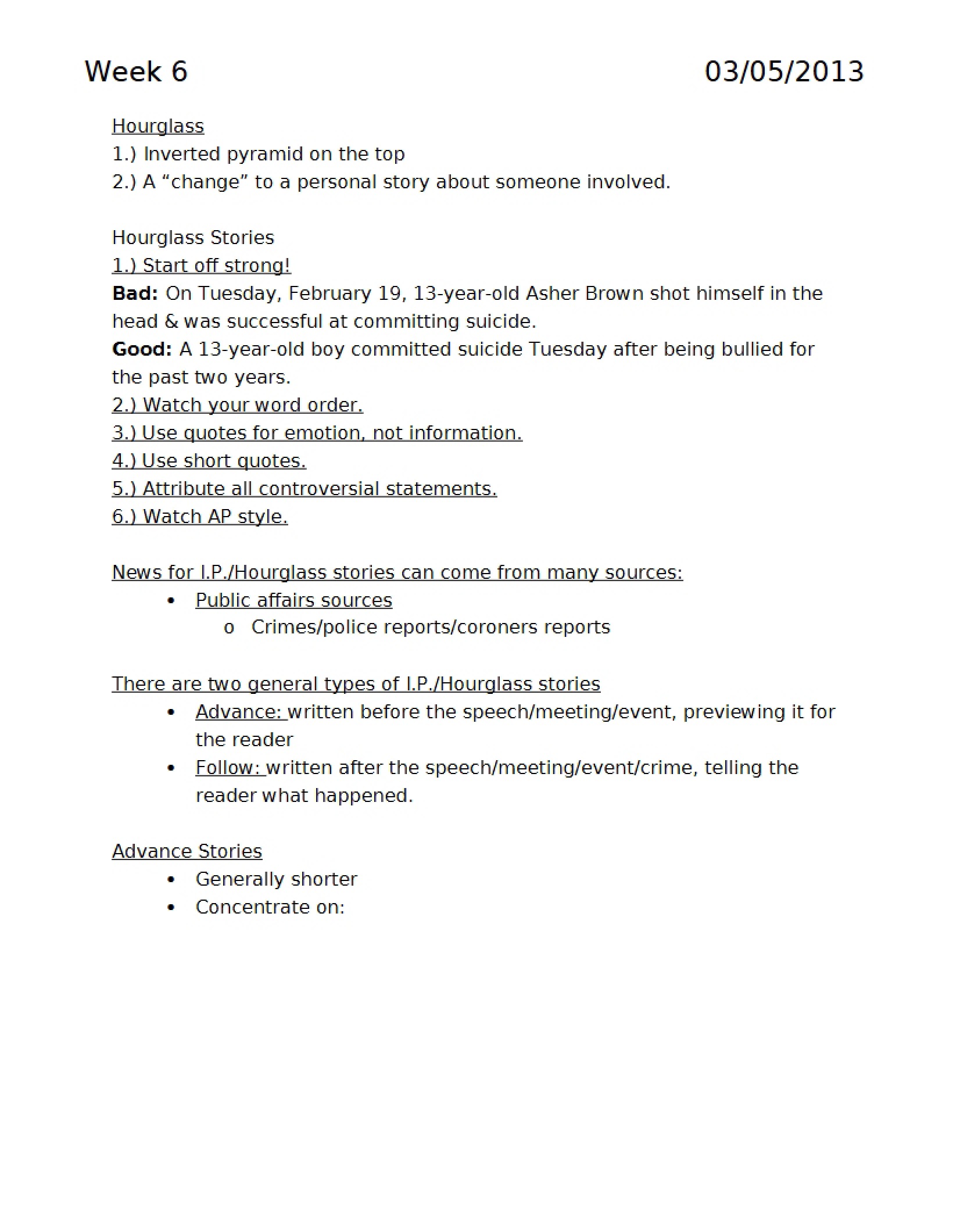 Materials for Week Six