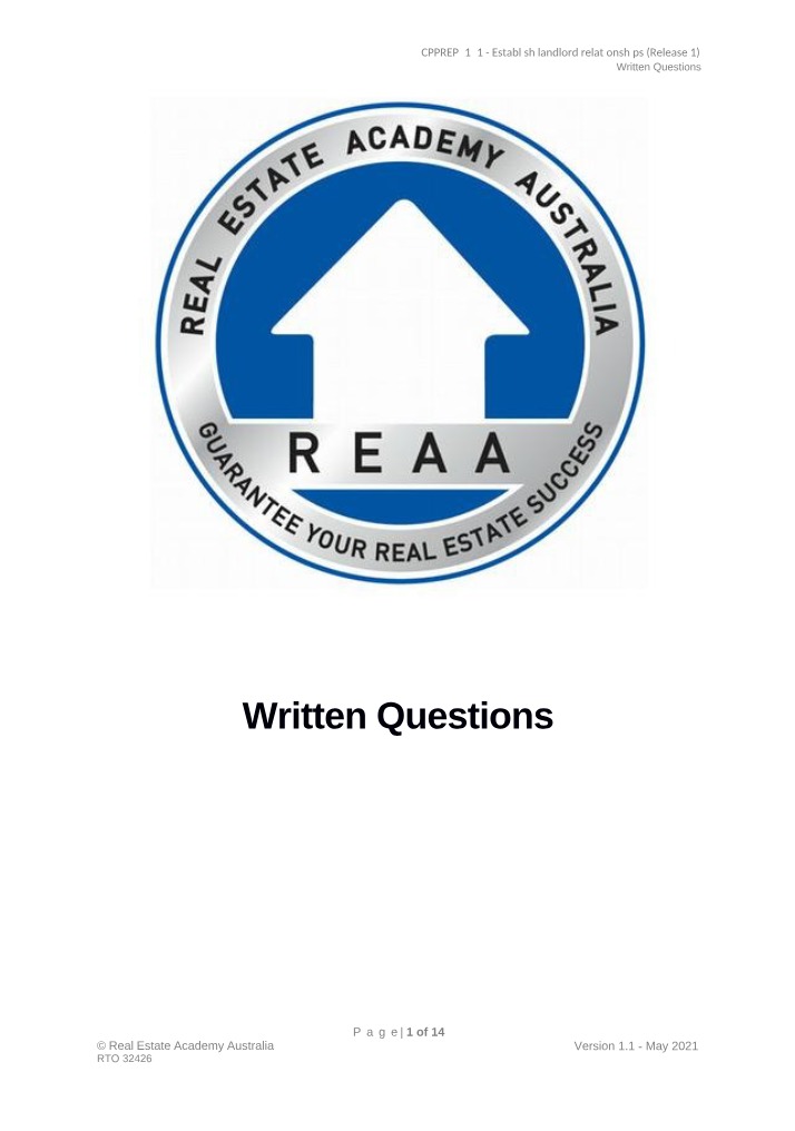 CPPREP4121 - Written Questions for Establish Landlord Relationships
