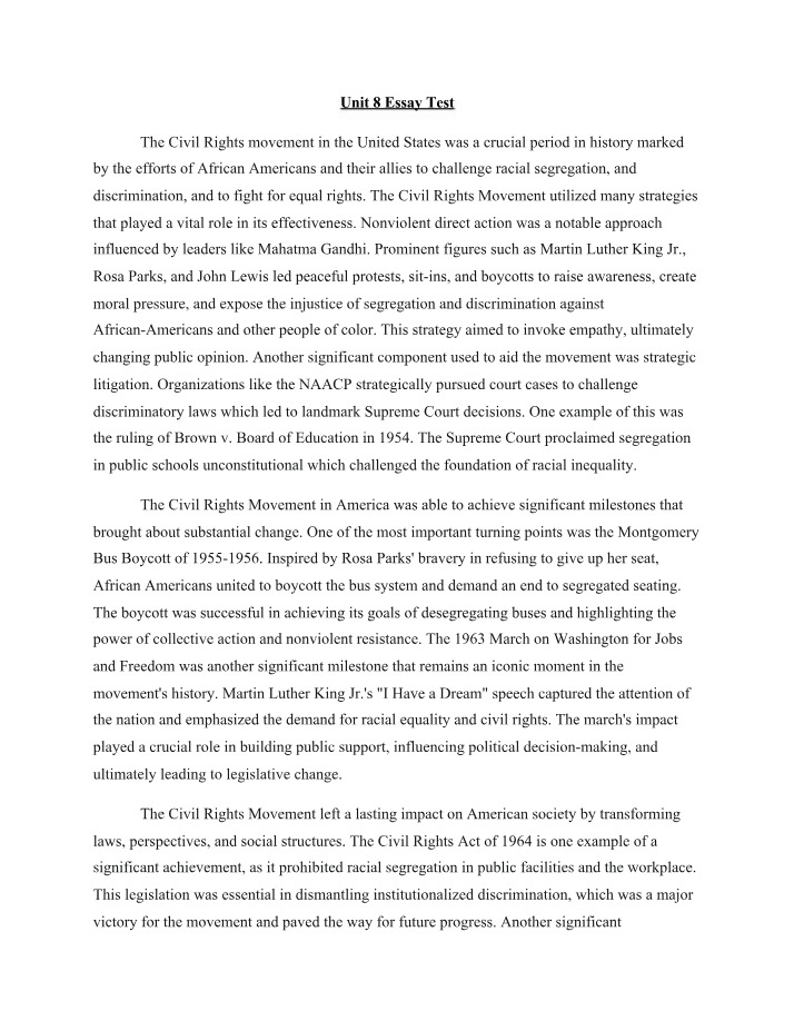 Essay Test for Unit 8