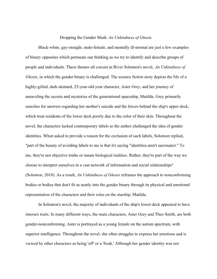 Nonconforming Identities in An Unkindness of Ghosts - Challenging Gender Norms