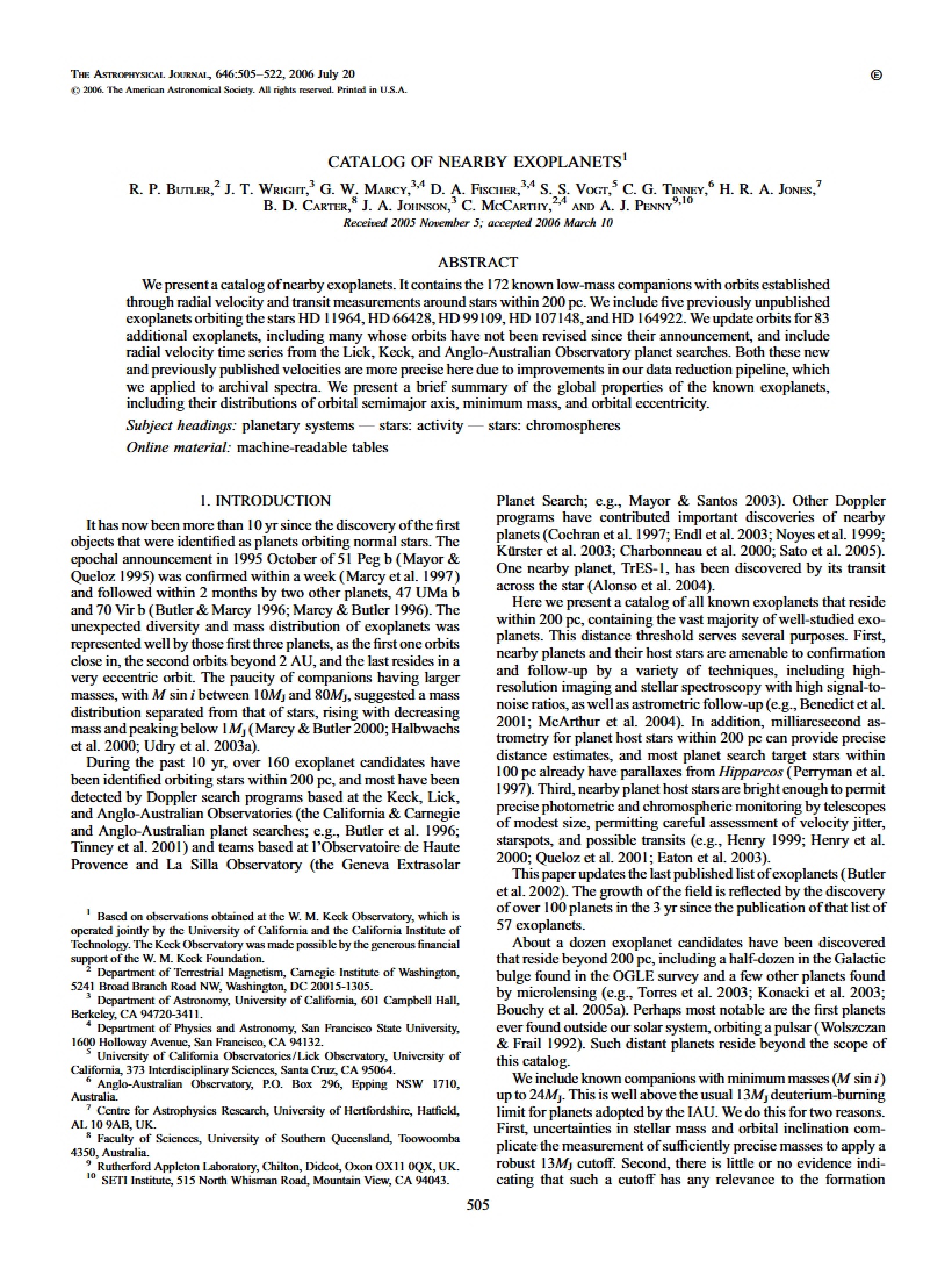 Nearby Exoplanet Catalog