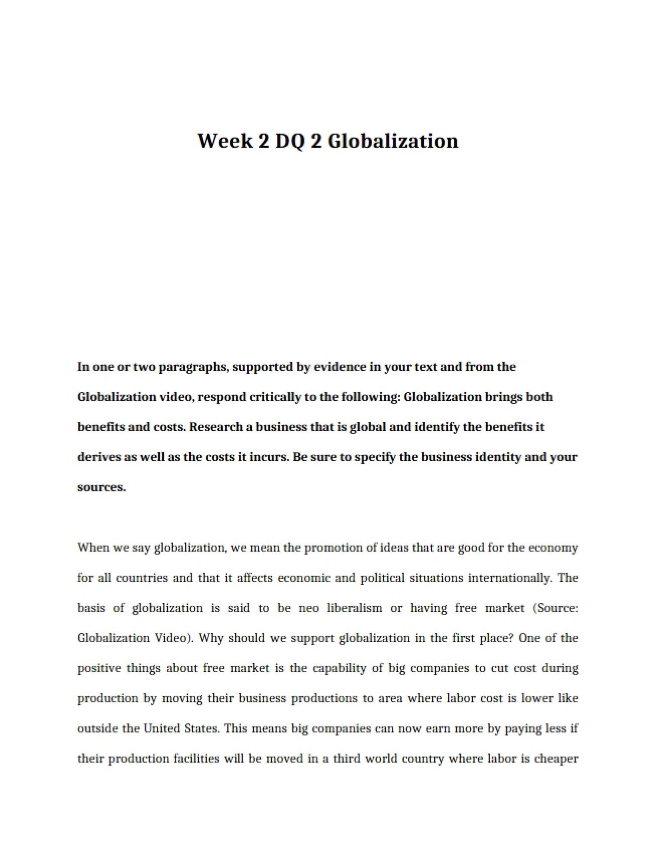 Discussion Globalization (Week 2)