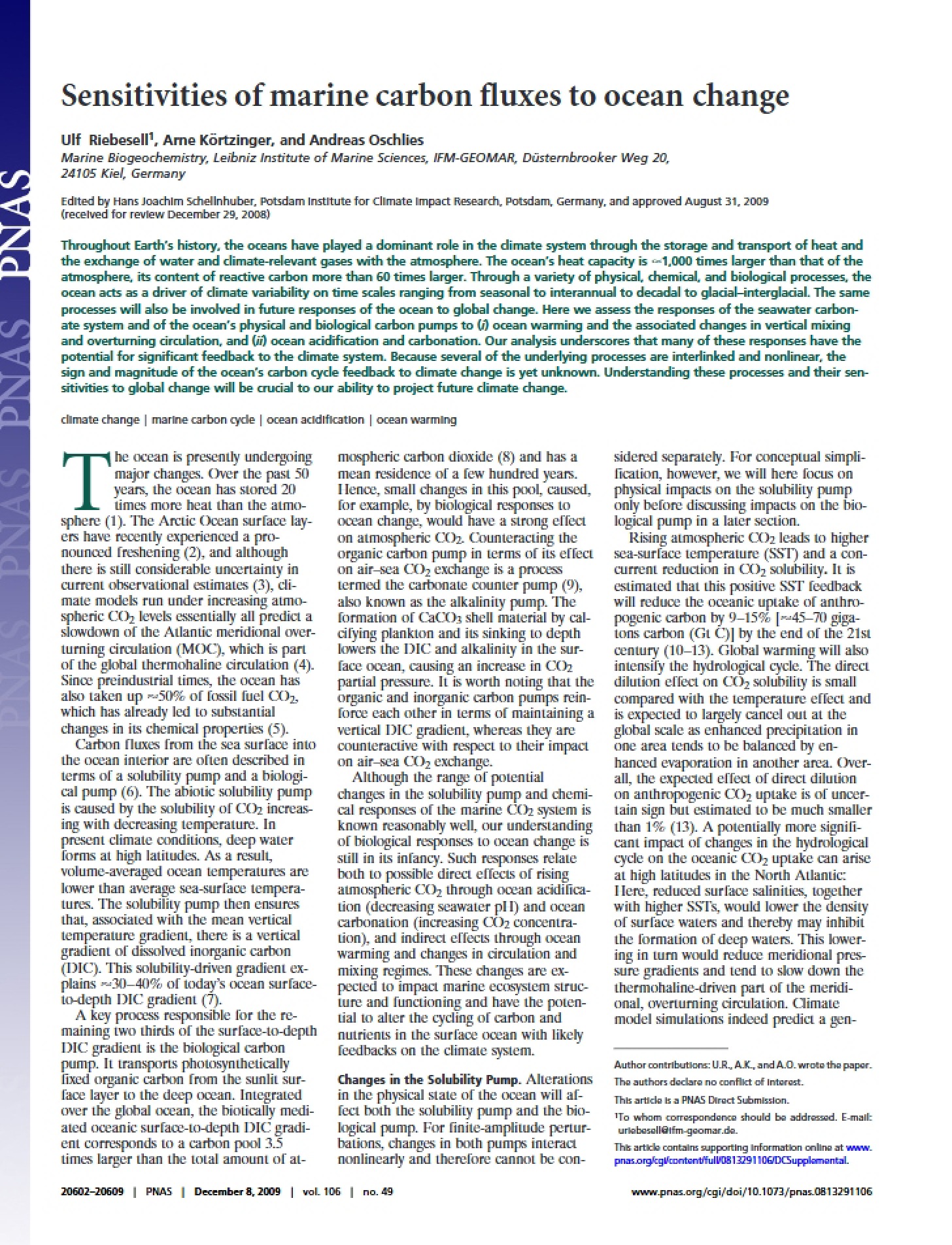 Marine Carbon Flux Sensitivity to Ocean Change