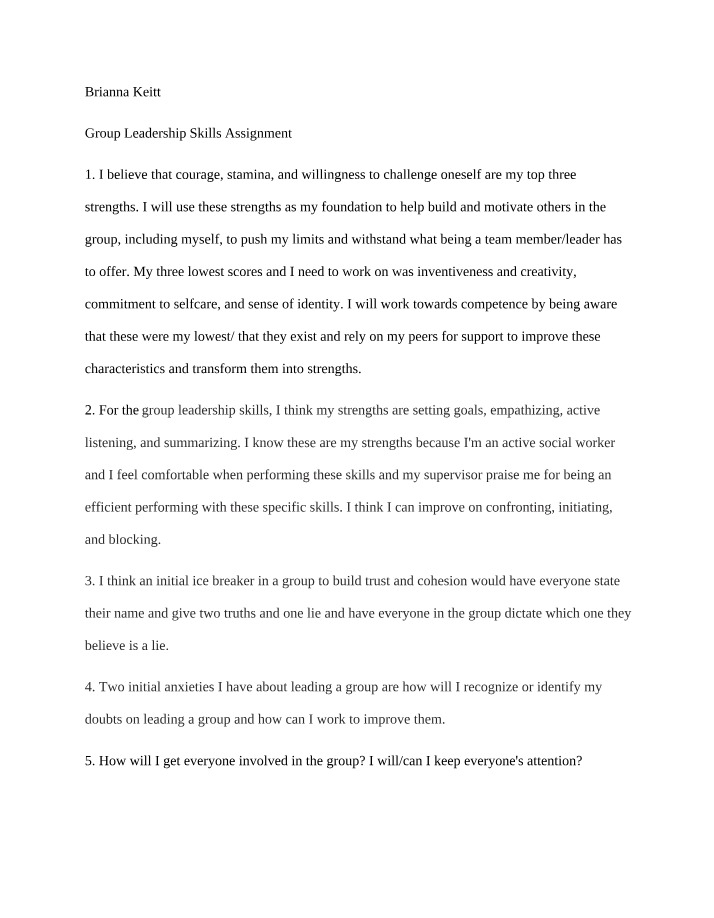 Assignment - Group Leadership Skills