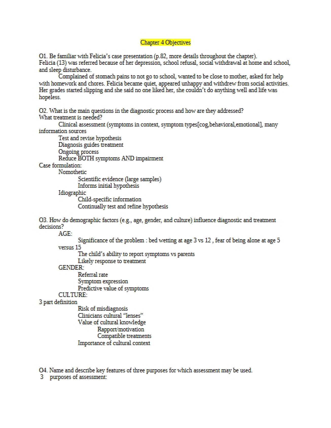 Objectives for the Fourth Chapter
