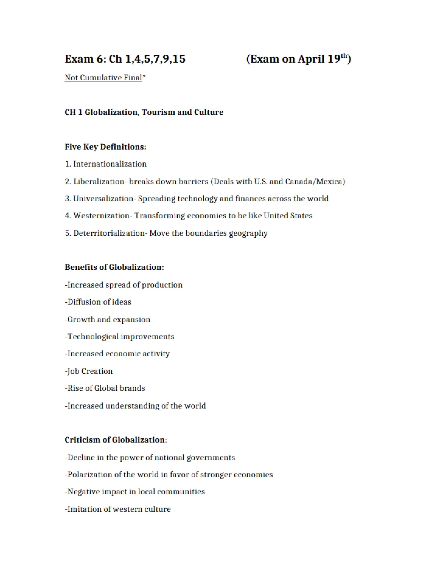 Roadmap for the Sixth Examination