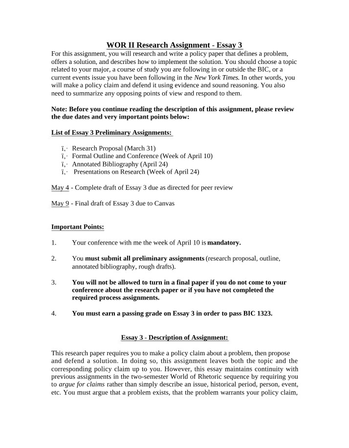 Essay 3 - WOR II Research Assignment