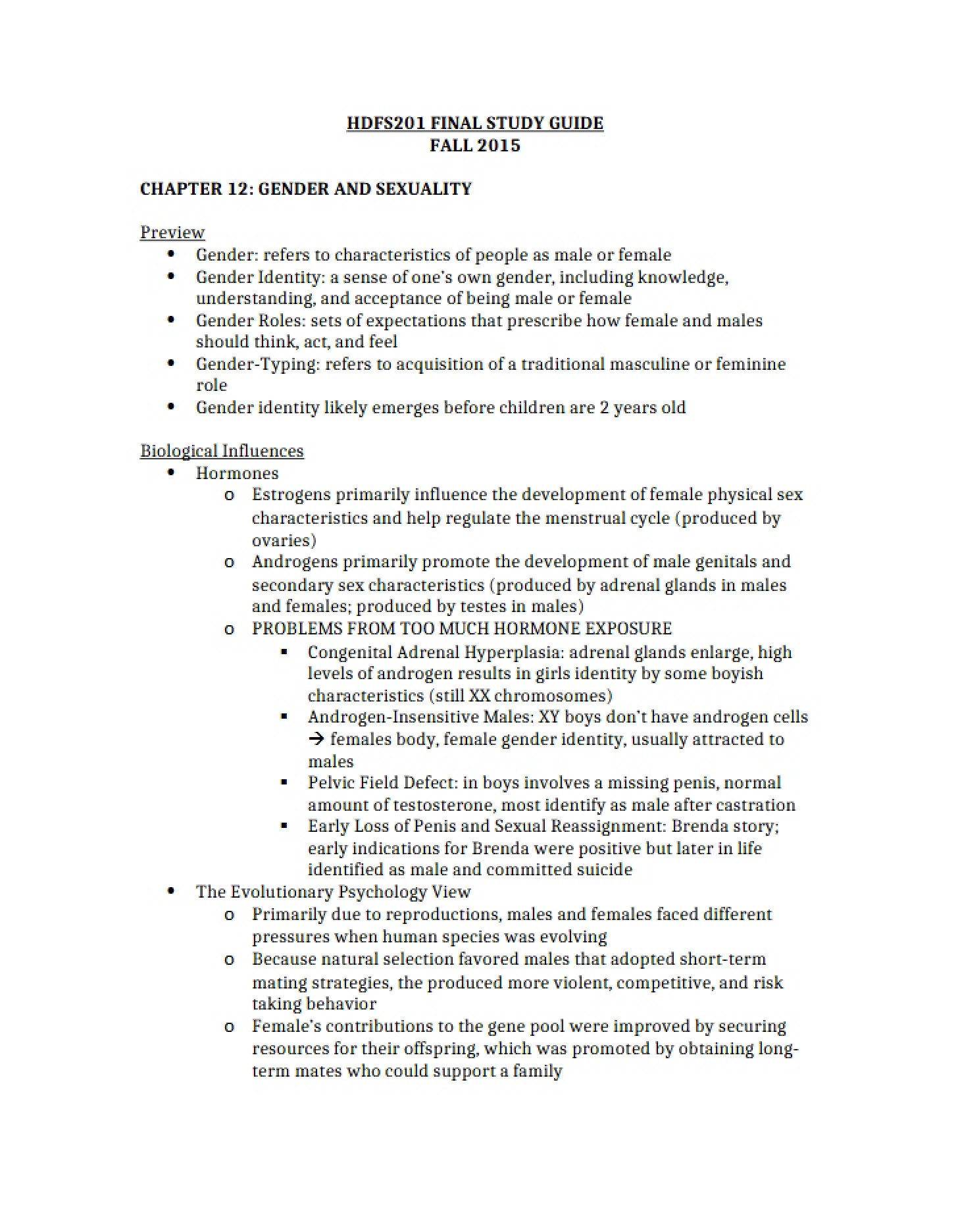 Study Guide for Finals