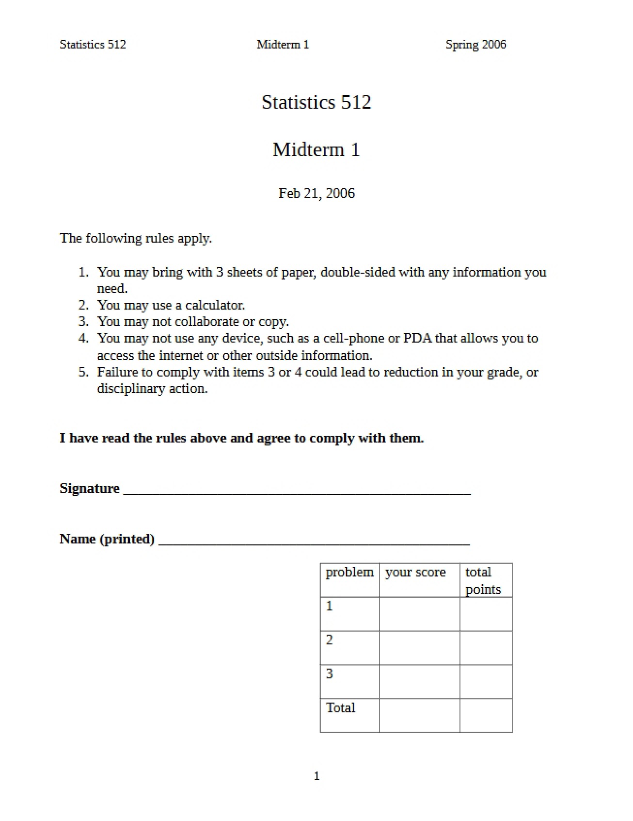 Statistics 512 First Midterm