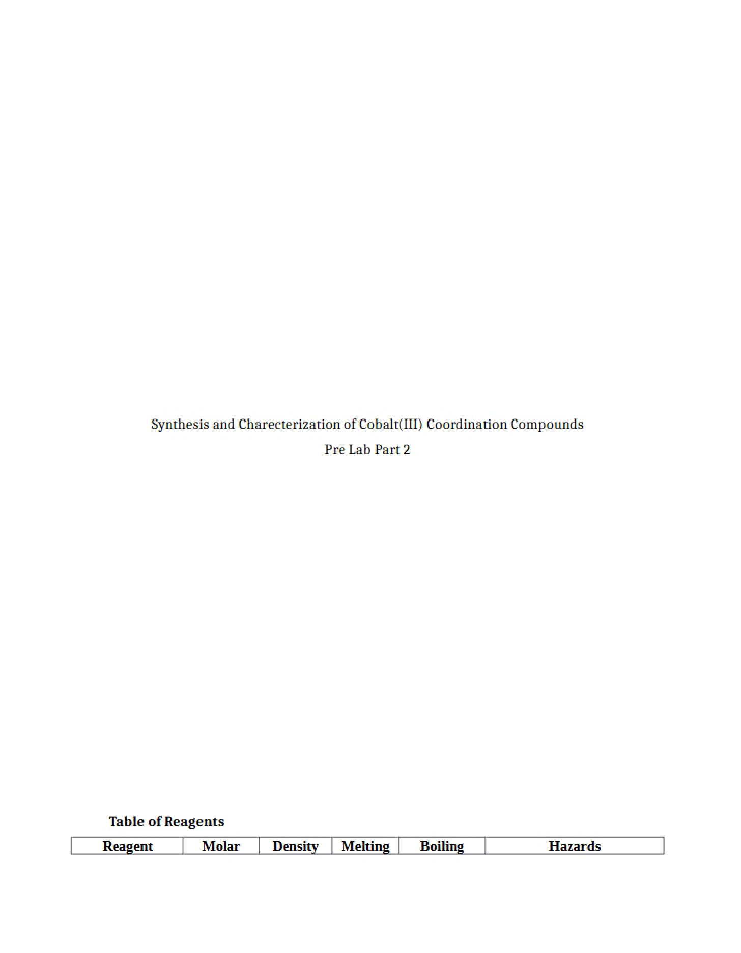 Prelab 02 Cobalt Characterization and Synthesis