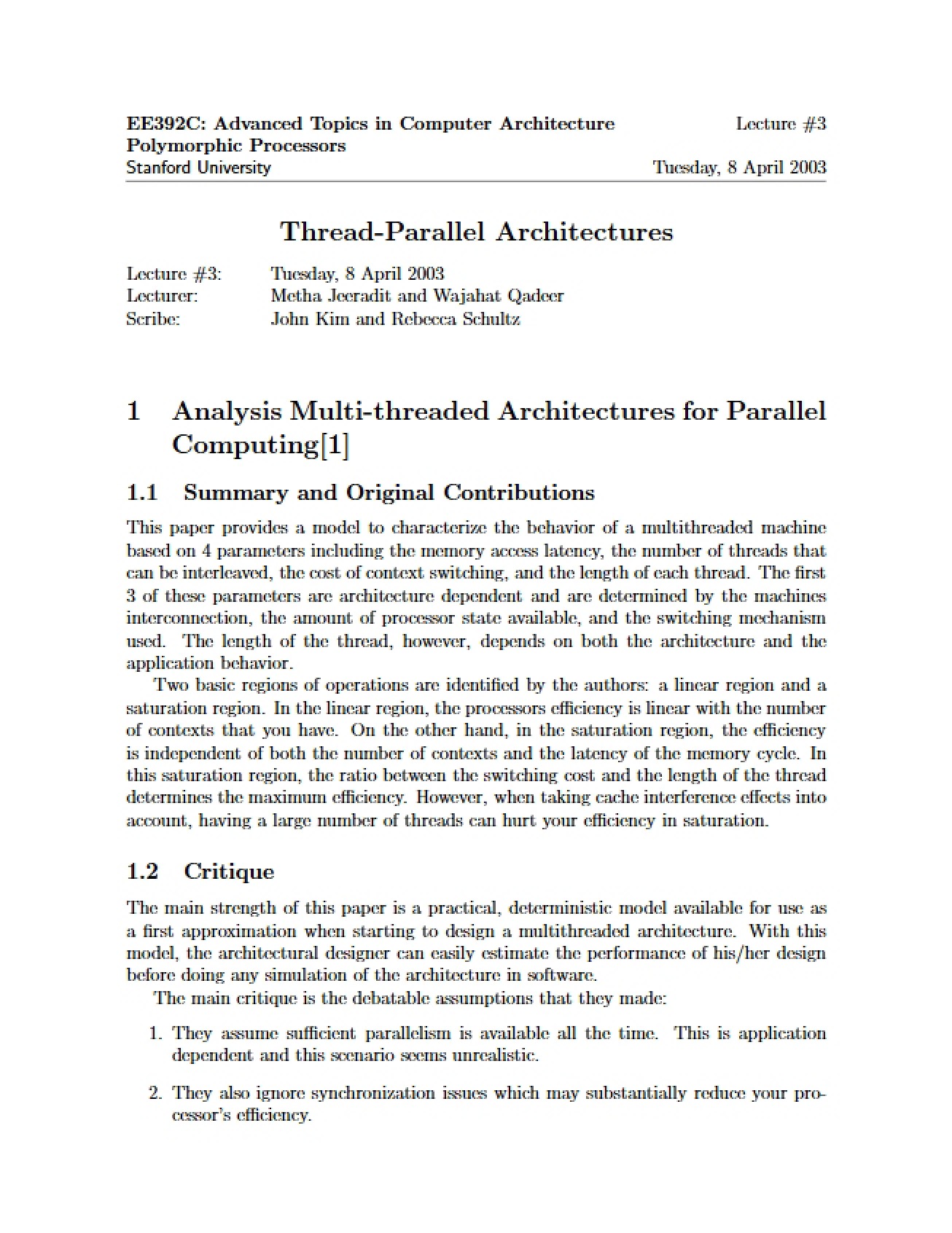 Third Lecture on the Topic of Thread-Parallel Architectures