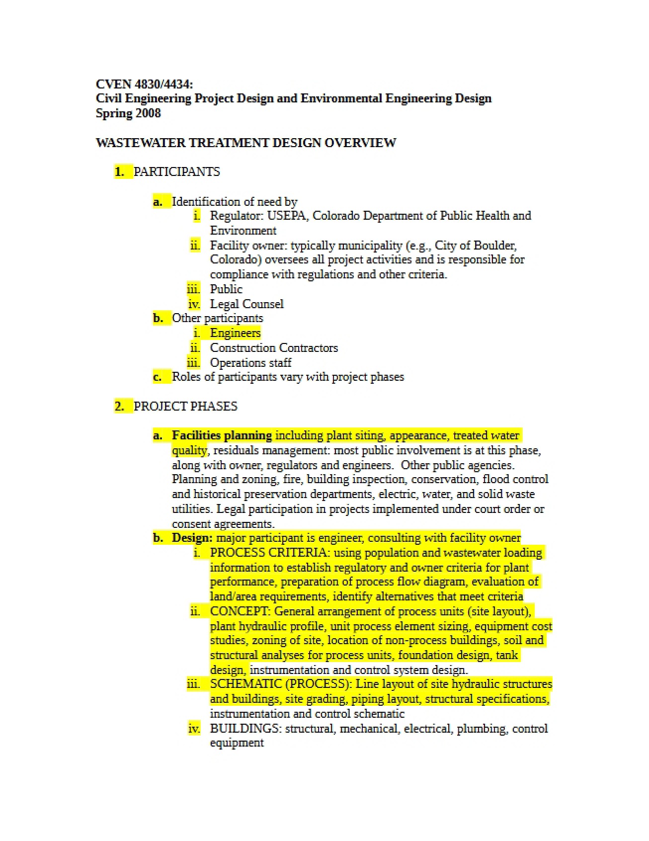 Design Overview for Wastewater Treatment