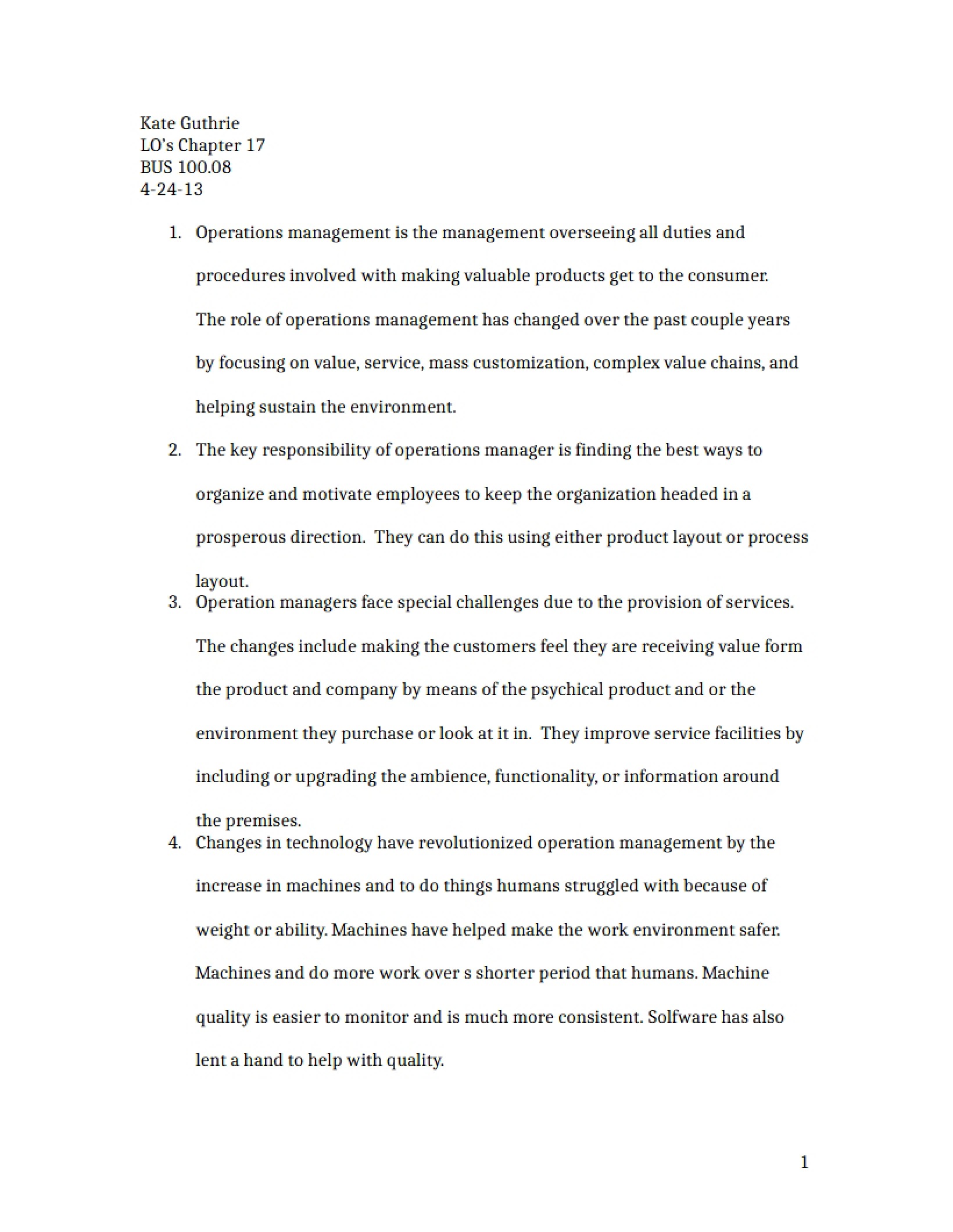 Learning Objectives Chapter 17