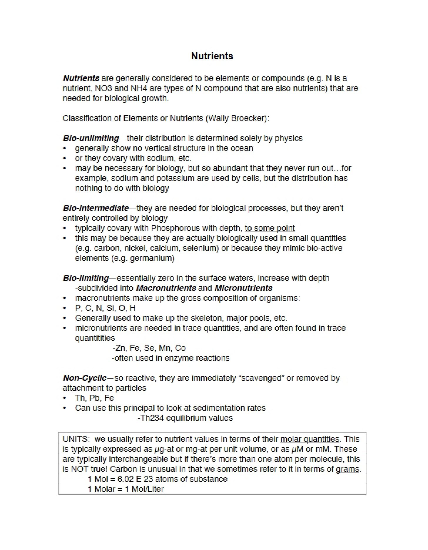 Lecture Notes on Nutrients