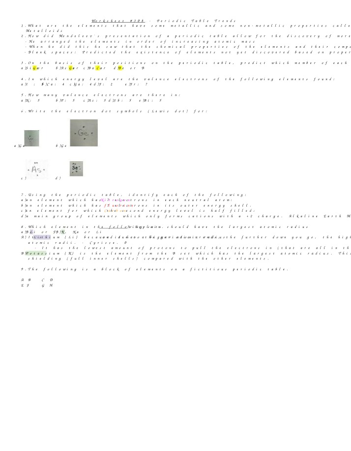 Periodic Table Trends - Metalloids, Mendeleev (Worksheet 30b)