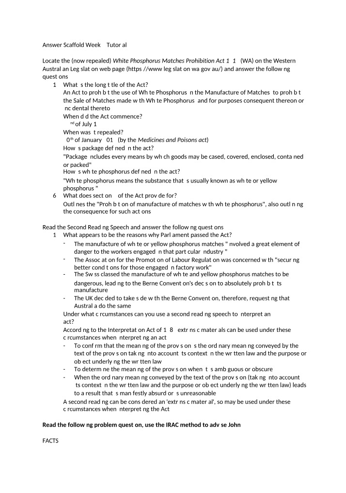 White Phosphorus Matches Prohibition Act 1912 - Analysis