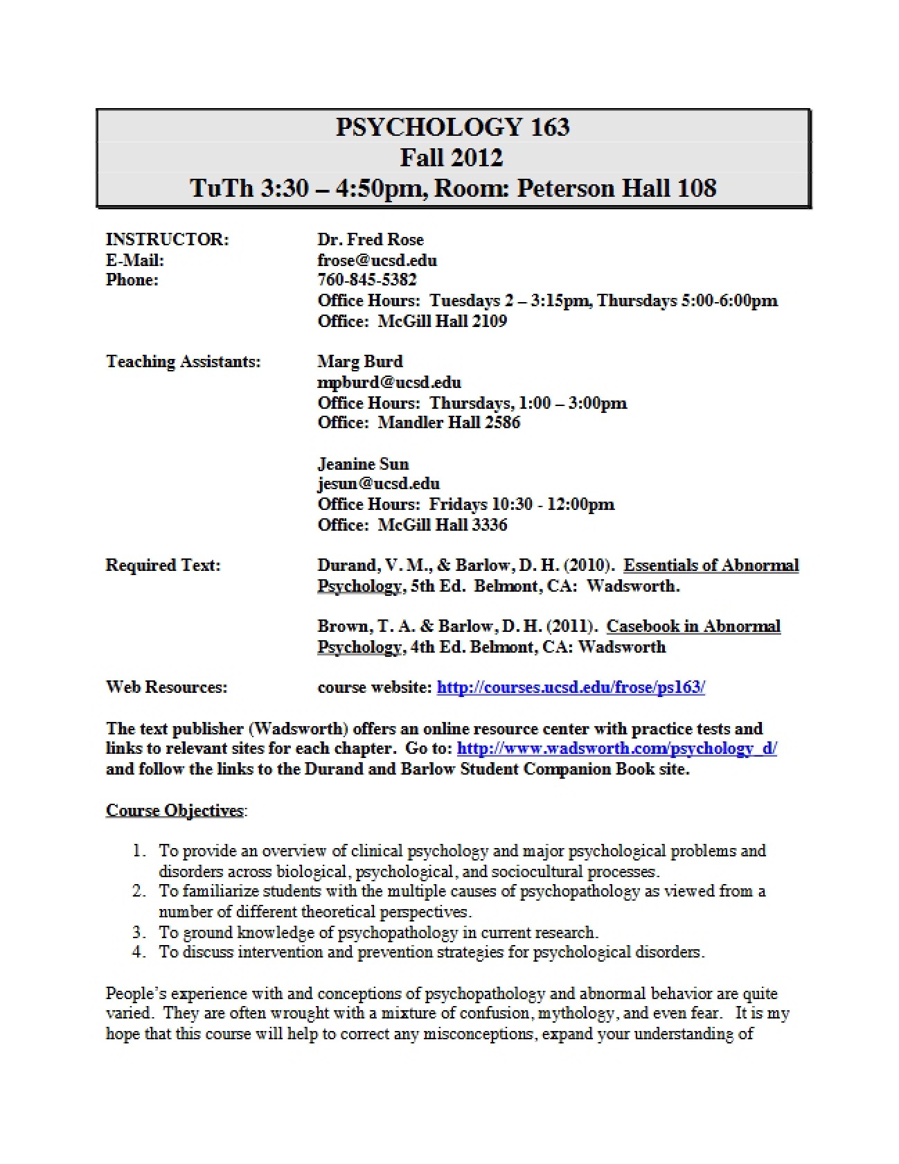 Abnormal Psychology Curriculum