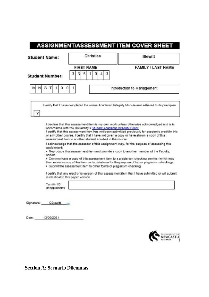 Final Exam Assignment for MNGT1001