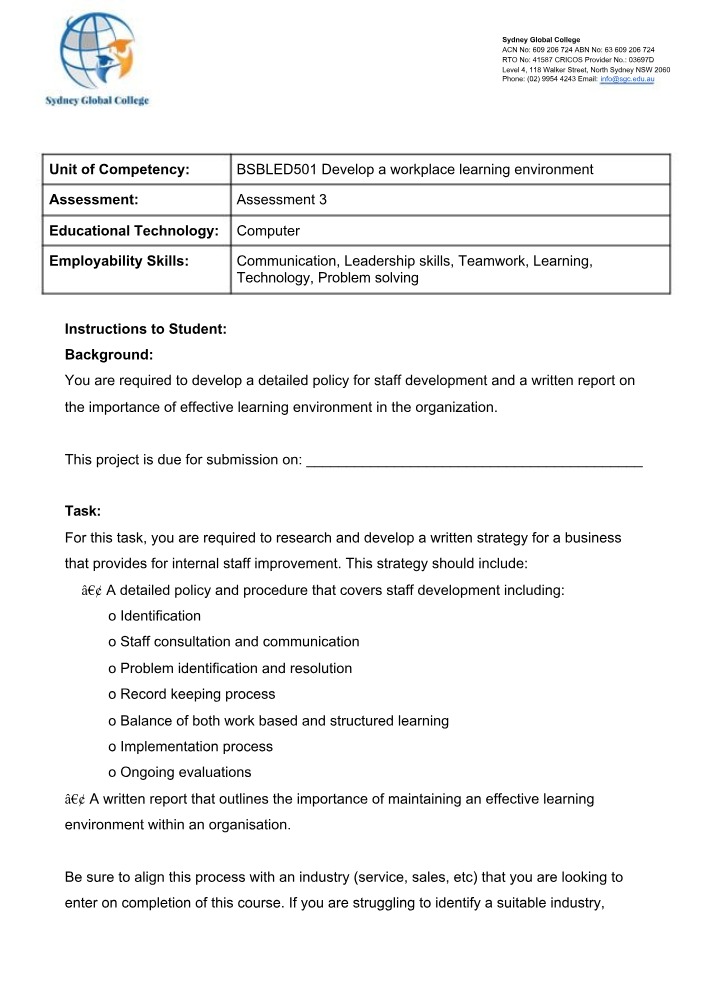 Workplace Learning Environment - Policy and Importance