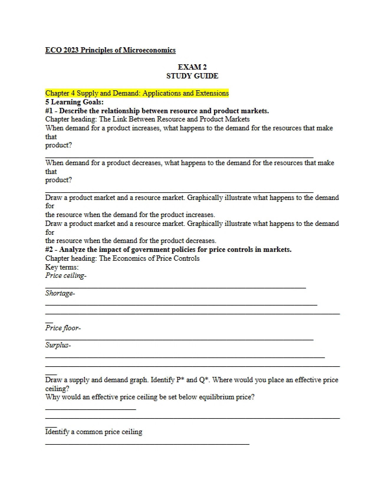 Course Study Guide for Microeconomics