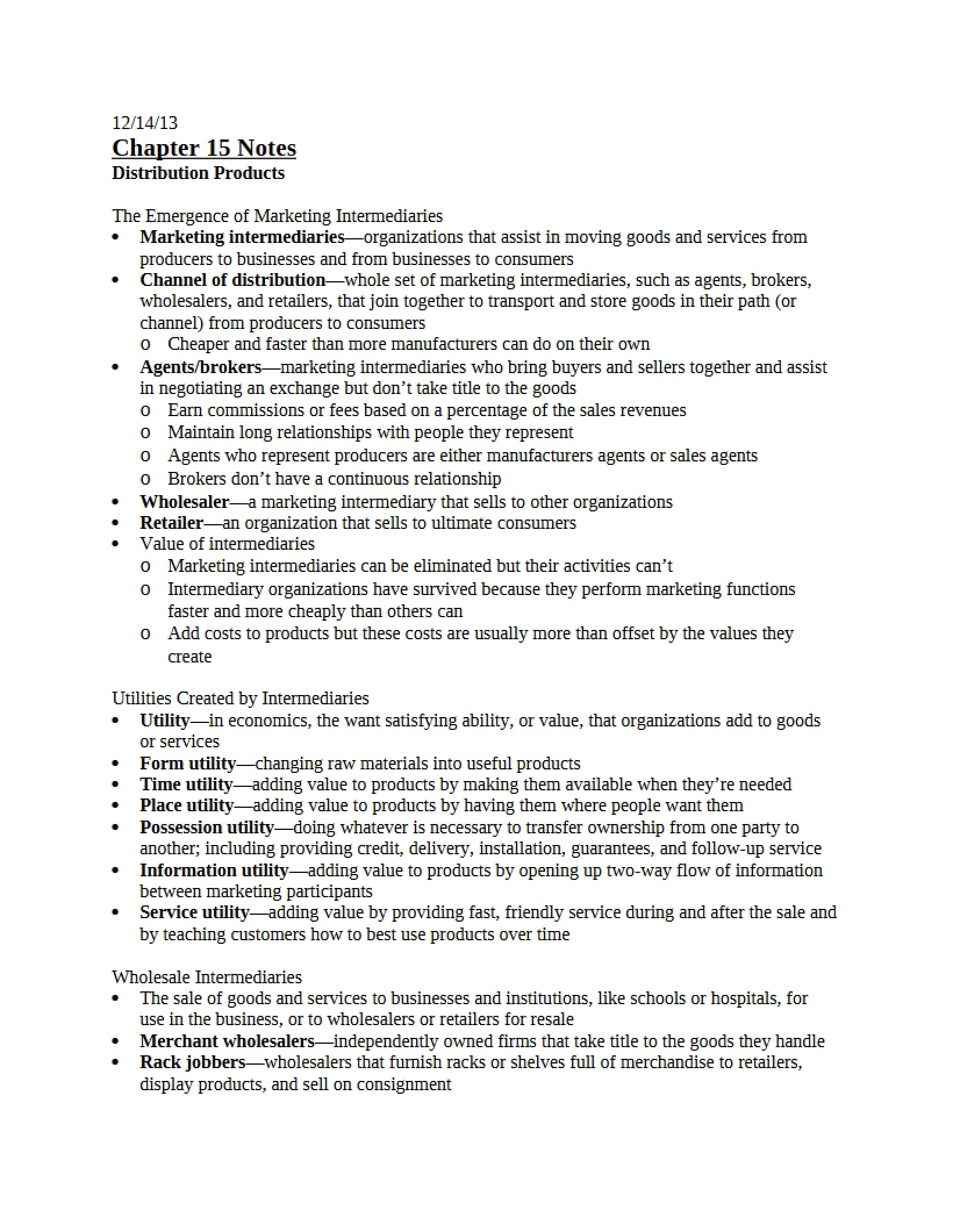 Notes Chapter Fifteen