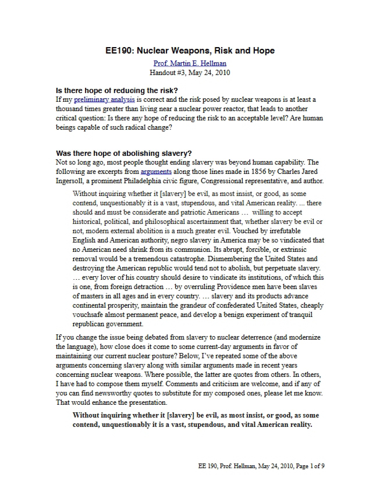 Introduction to the Topic of Nuclear Weapons, Risk, and Hope