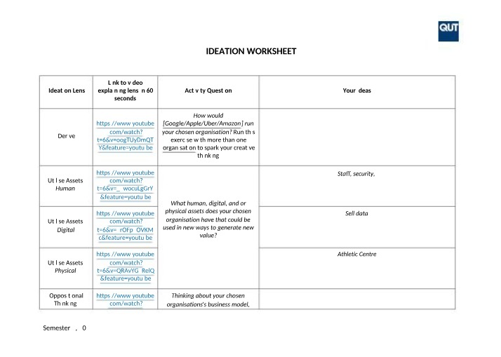 Worksheet for Ideation