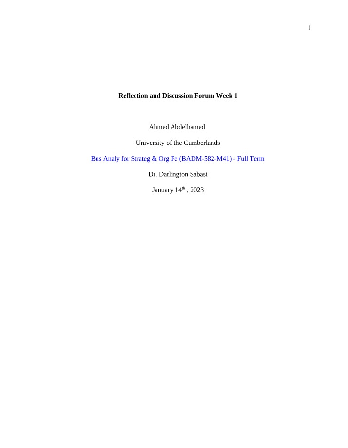 Week 1 - Reflection and Discussion Forum