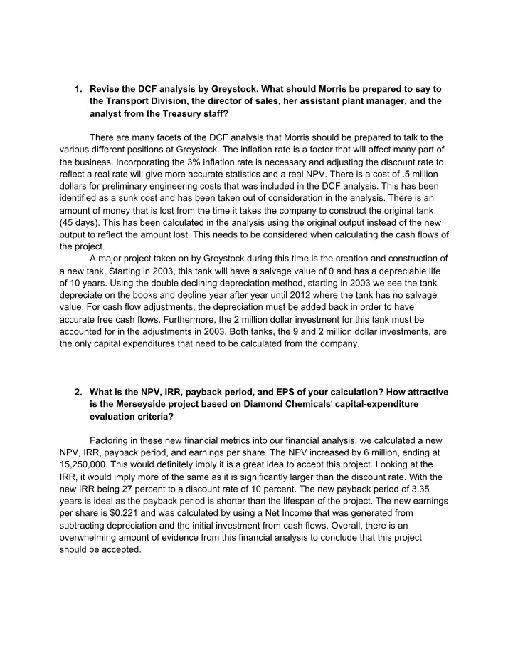 Greystock DCF Analysis Discussion Points