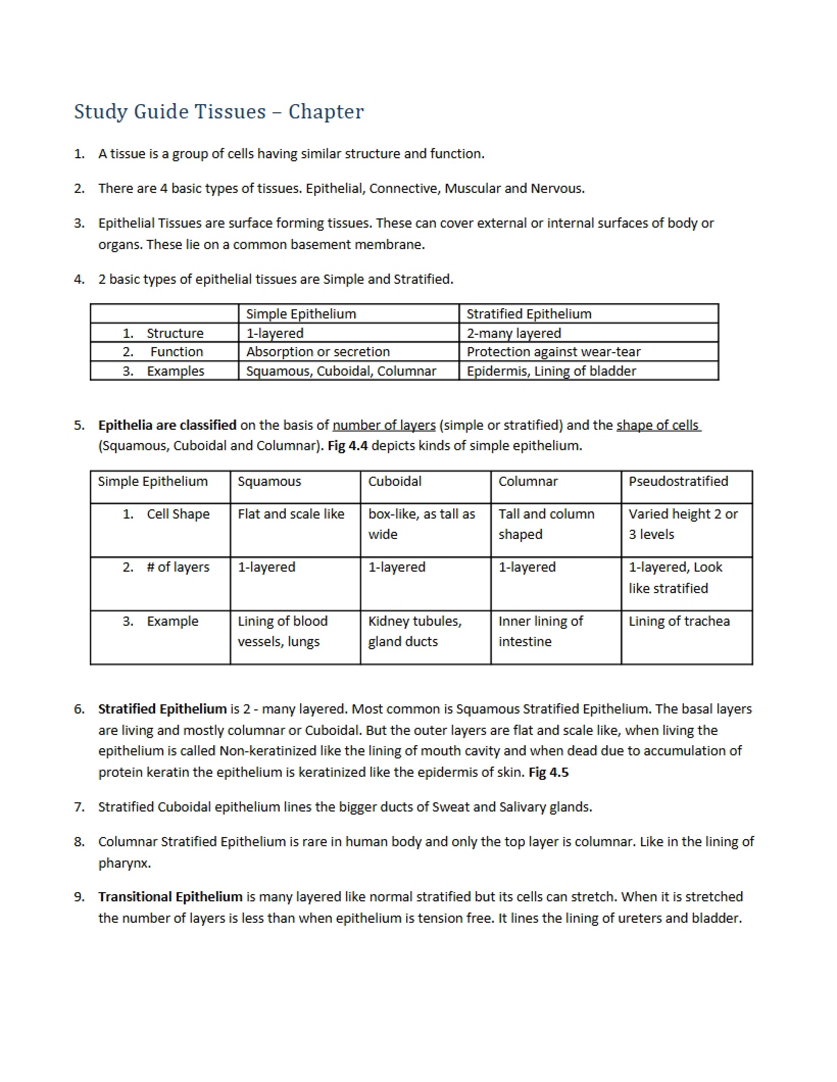 Tissues Study Guide