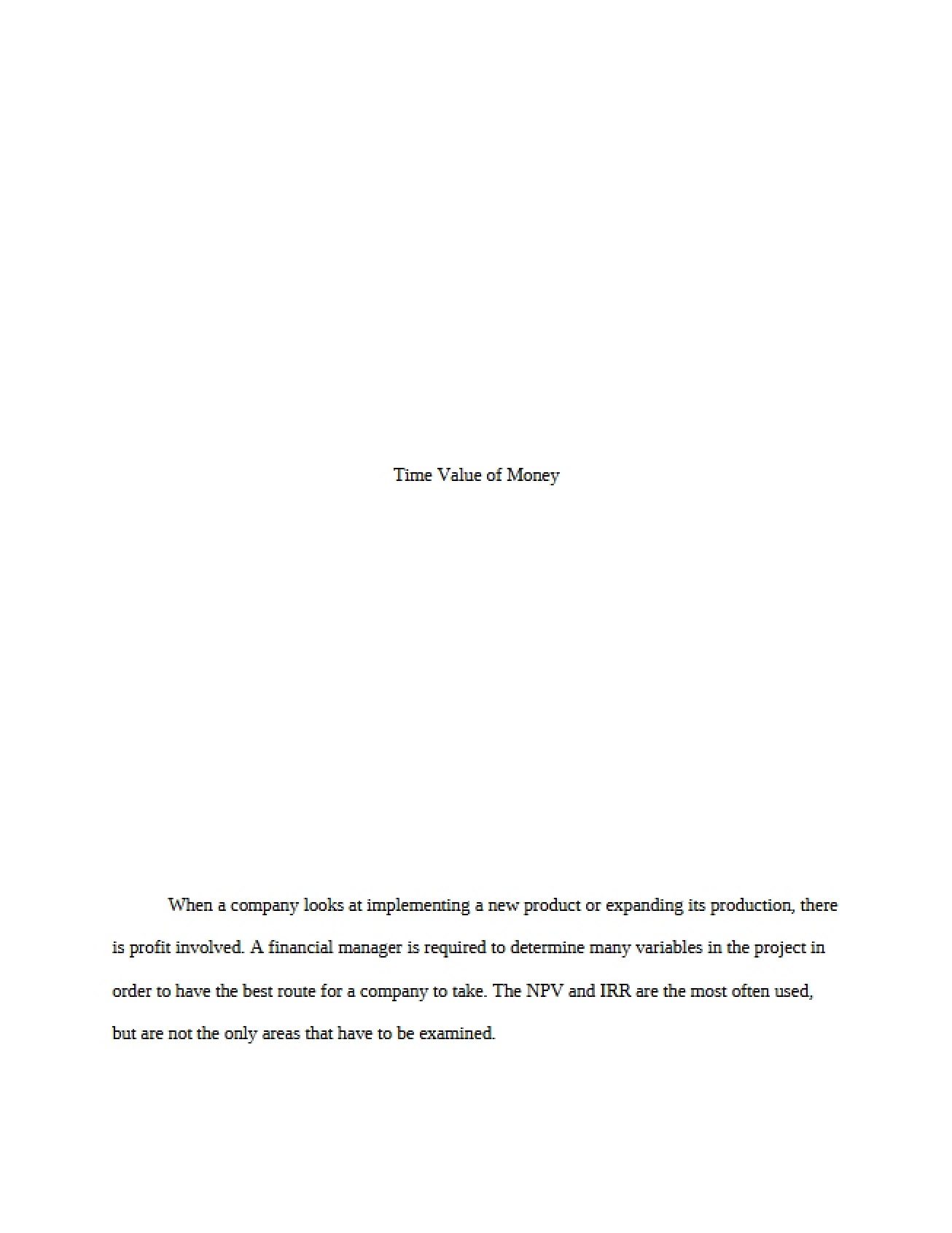 Money's Time Value