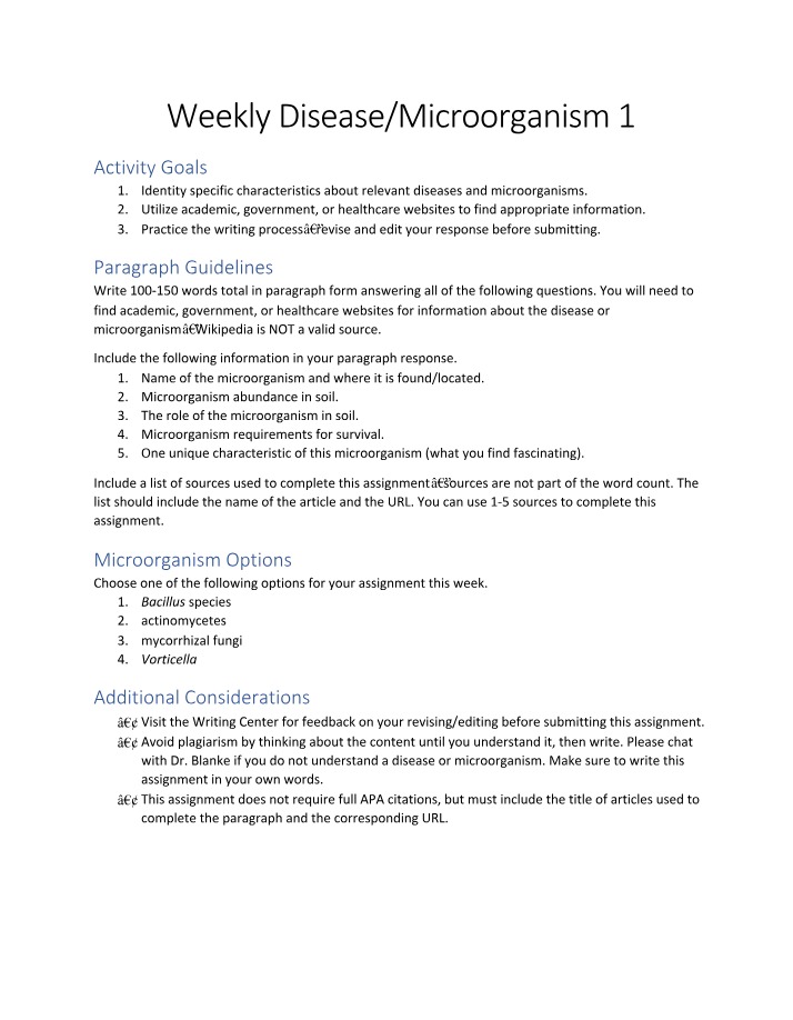 Weekly Microorganism and Disease 1