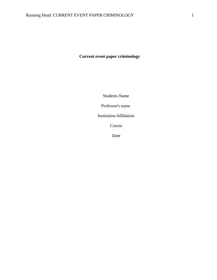 Criminology - Current Event Paper