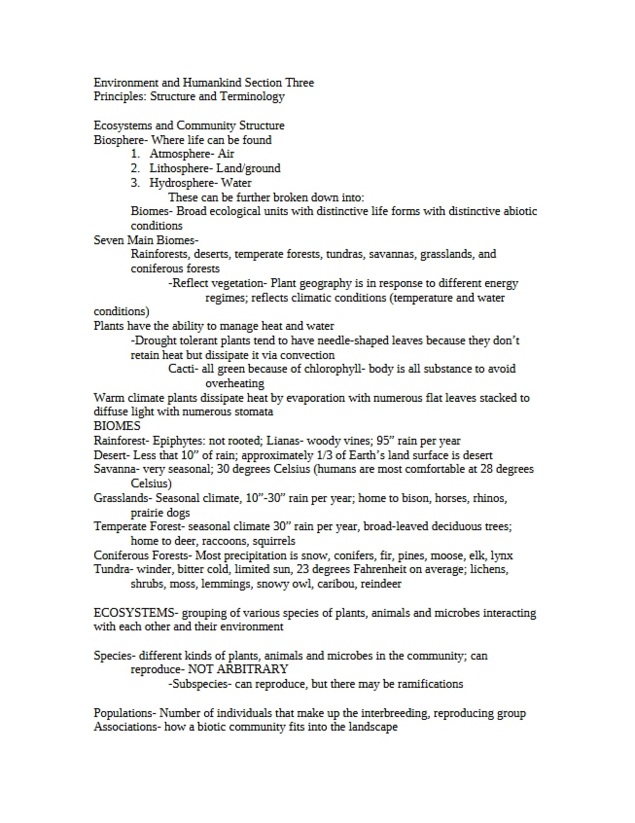 Environment and Humankind Lecture Notes