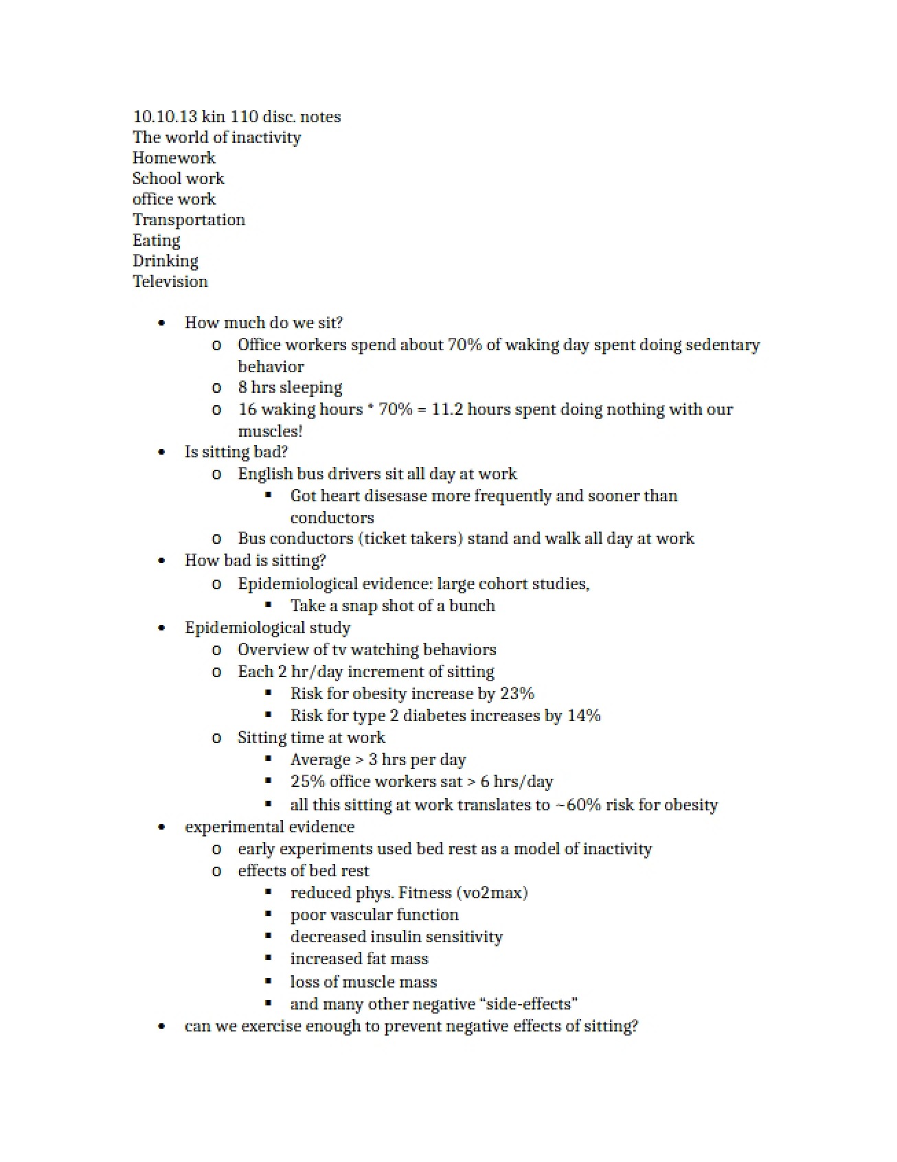 Discussion Notes from October 10, 2013