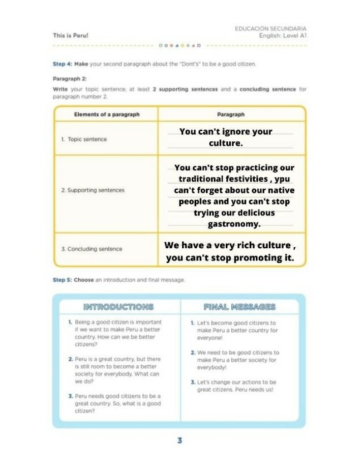 Peru Paragraph Writing - Introduction-Conclusion Practice