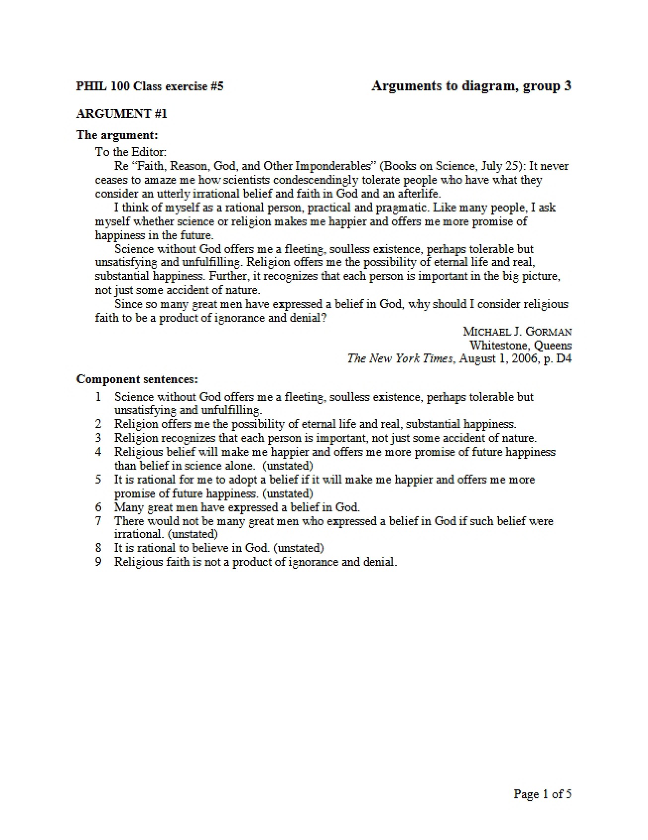 Logic Class Exercise 5
