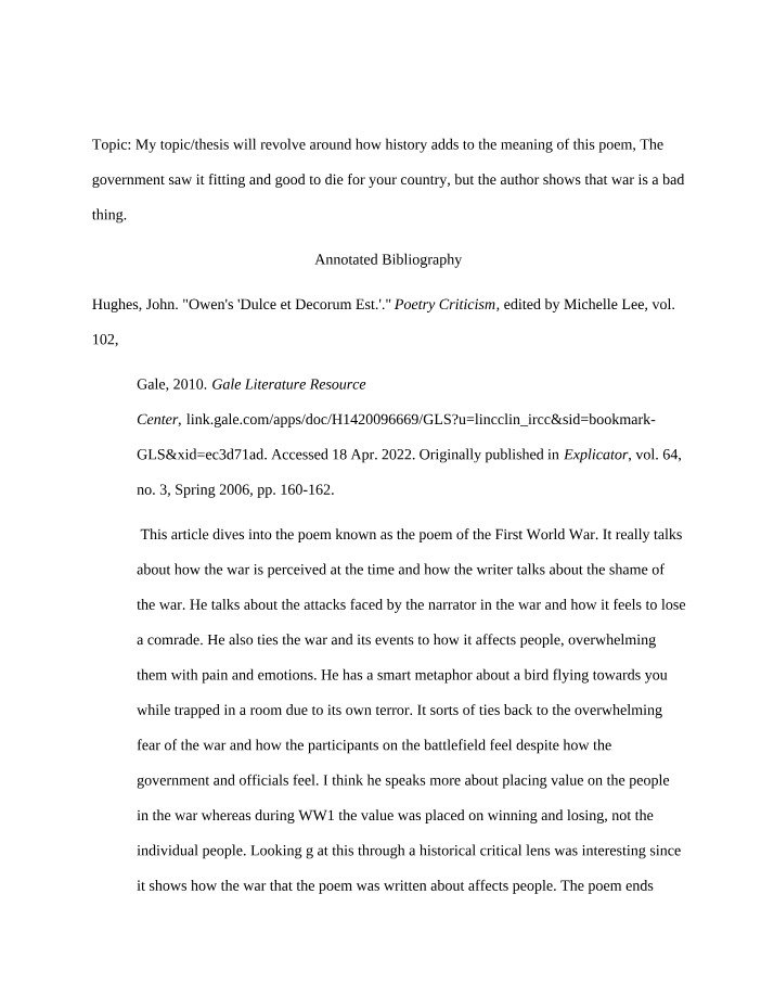Wilfred Owen's 'Dulce et Decorum Est' - Historical Impact