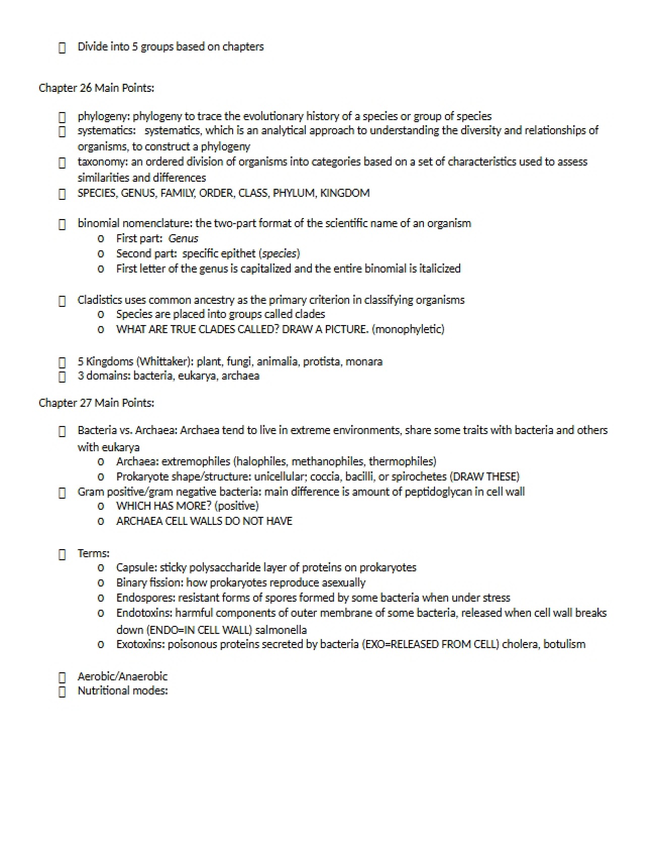 General Review for the Principles of Biology I Course