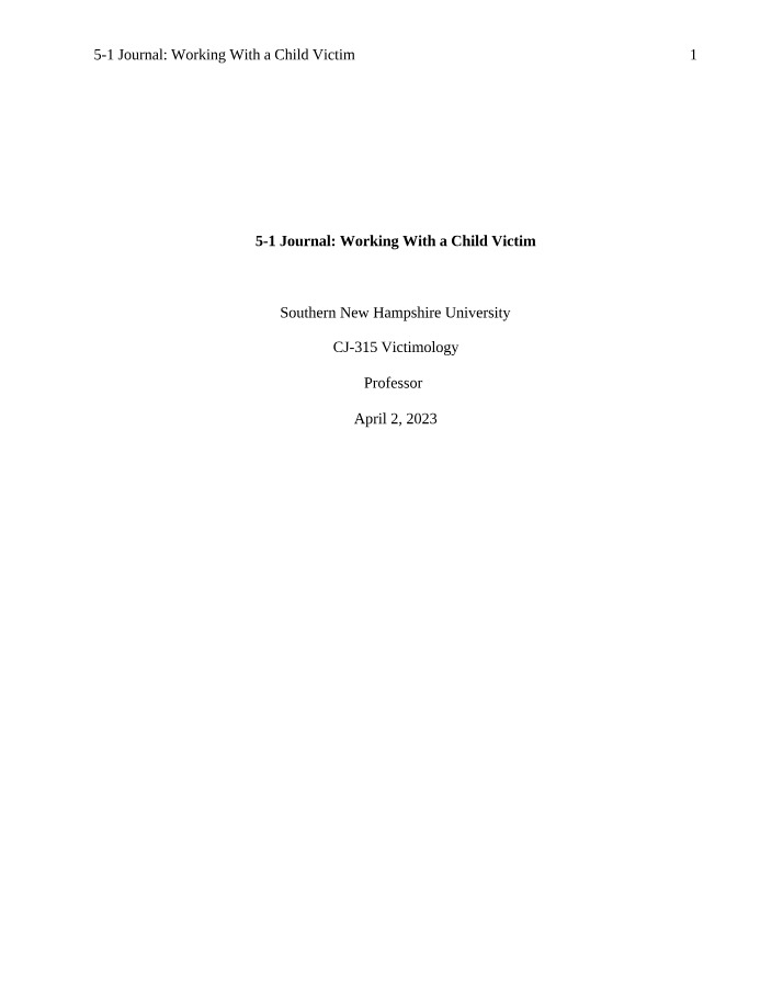 Working With a Child Victim - 5-1 Journal