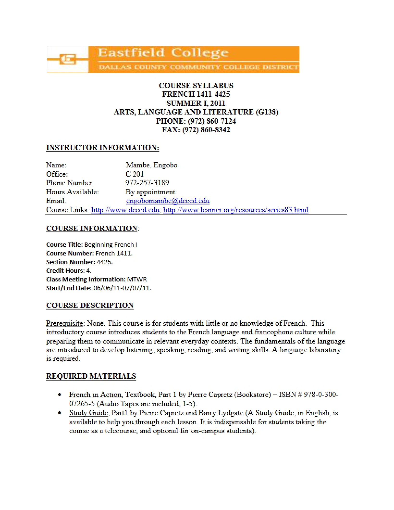 Syllabus - FREN 1411
