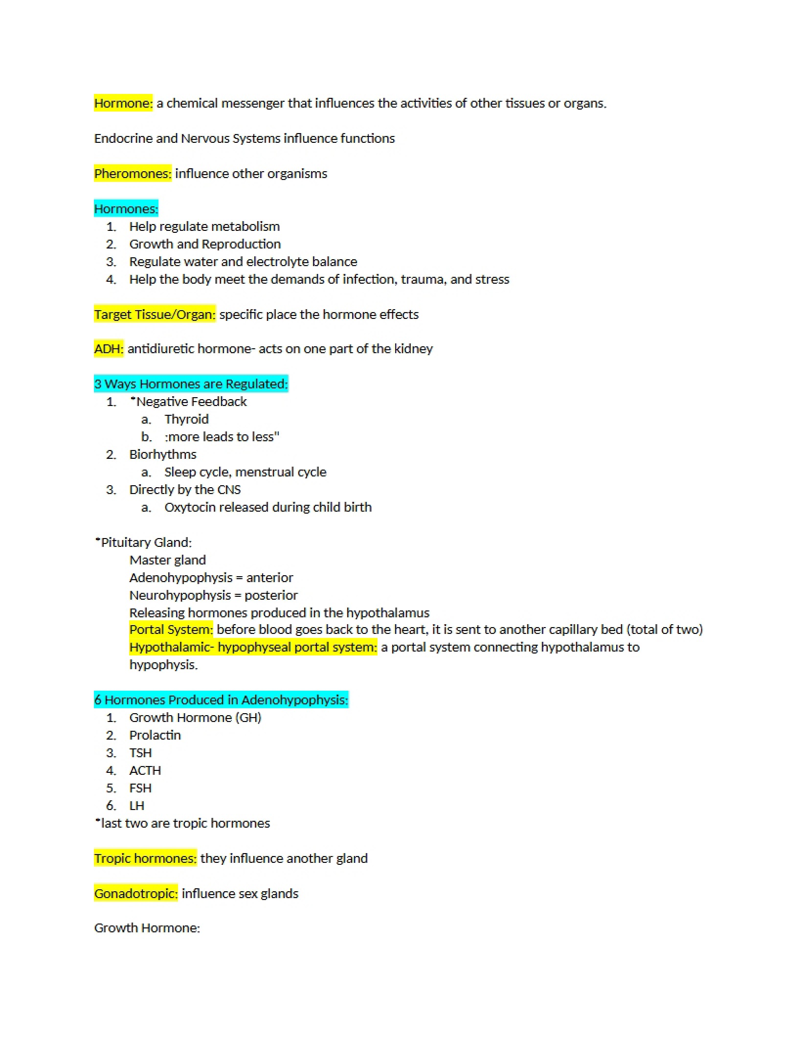 Anatomy and Physiology II Course Notes