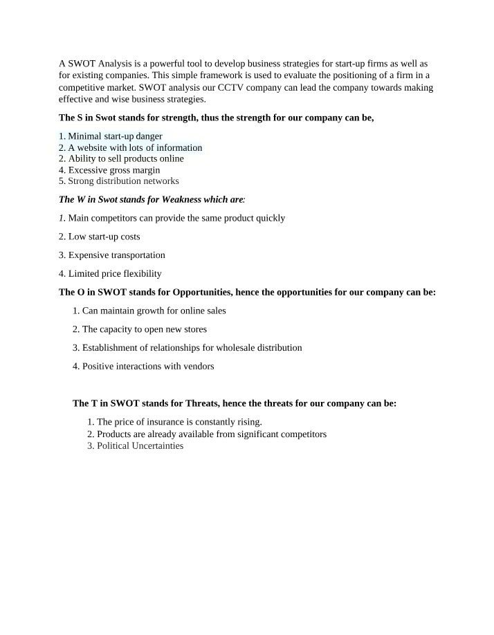 CCTV Business SWOT Analysis
